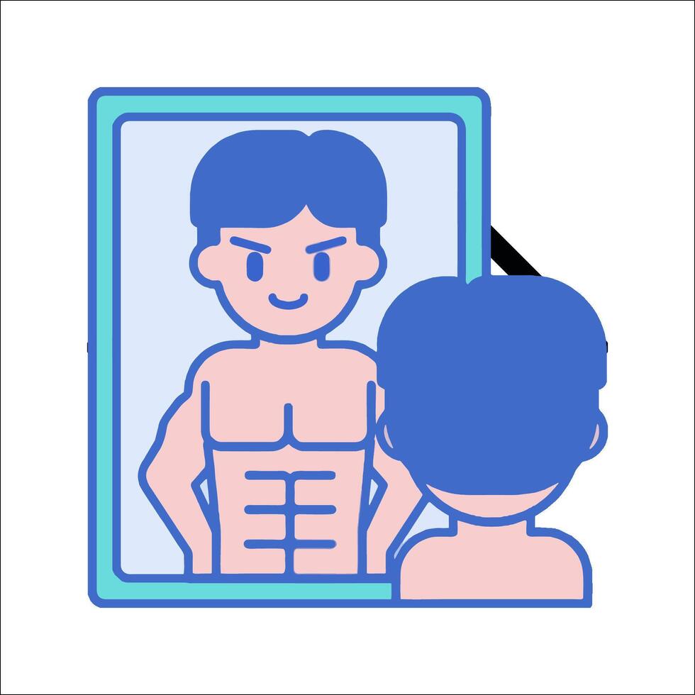 A man is looking at his body in the mirror vector