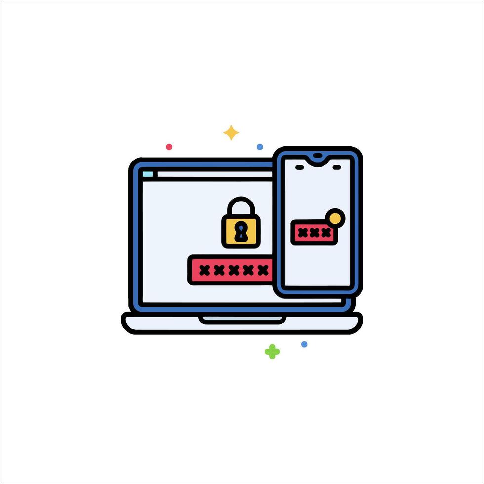 A laptop with a padlock on it vector