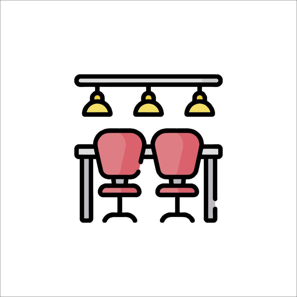 A restaurant table and chairs with lights vector