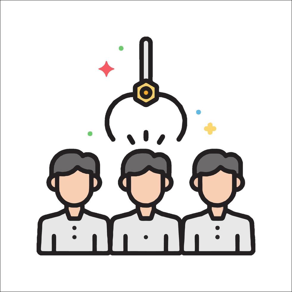 Three people are standing in front of a clock vector