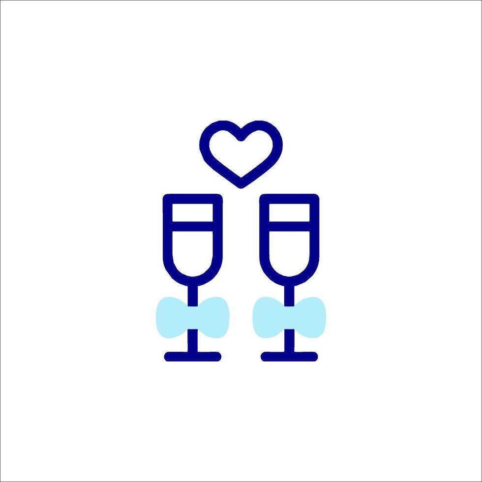 Two glasses of champagne with a heart icon vector