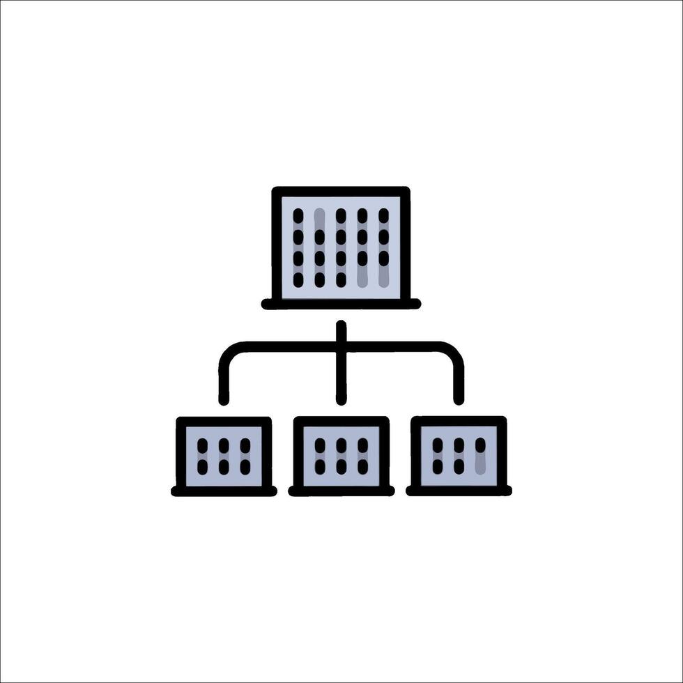 A flat icon of a building with a computer tower vector