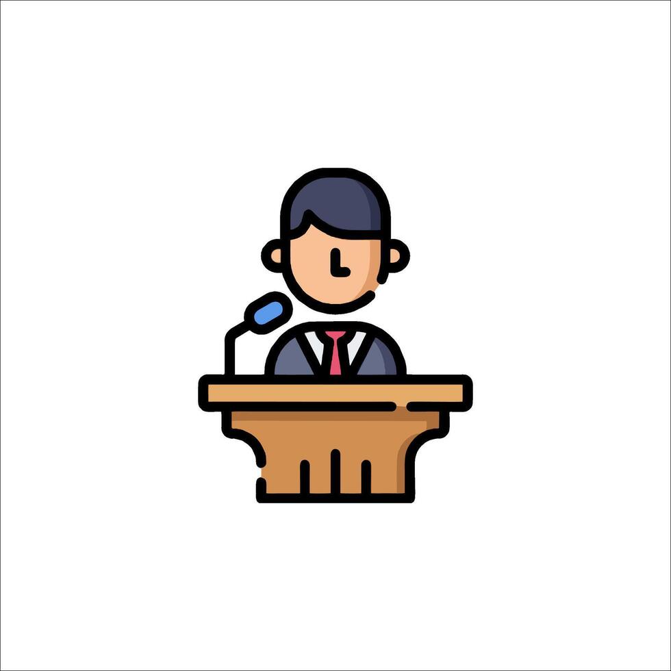 A man in a suit is sitting at a podium vector