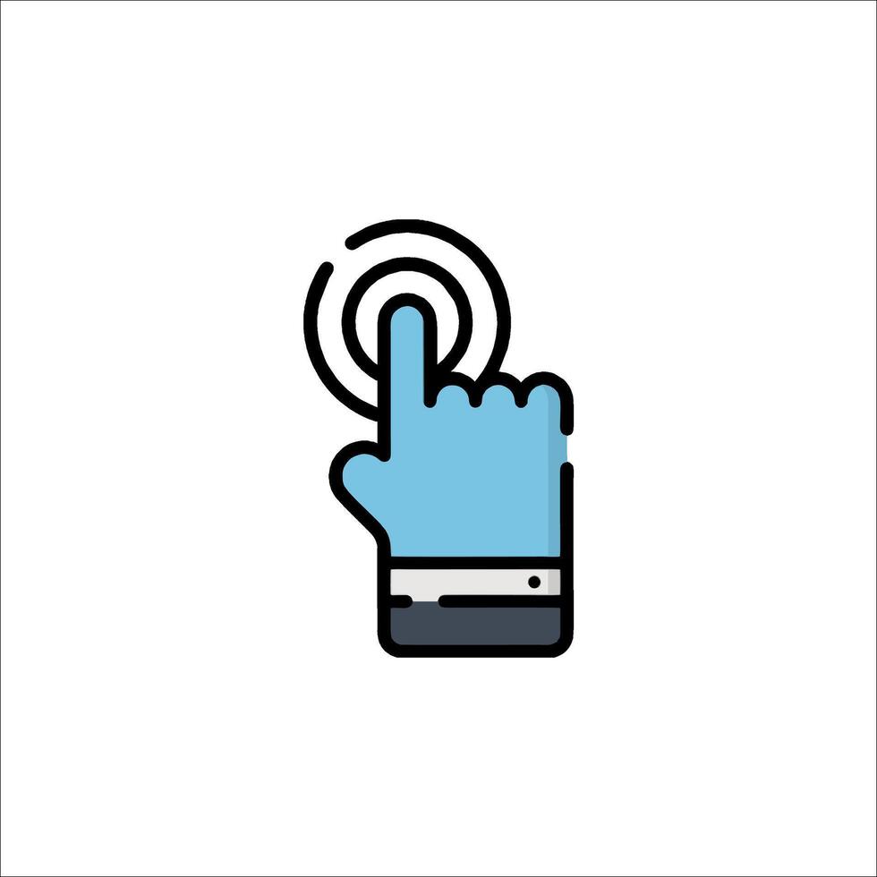 un mano conmovedor un botón con un azul icono vector