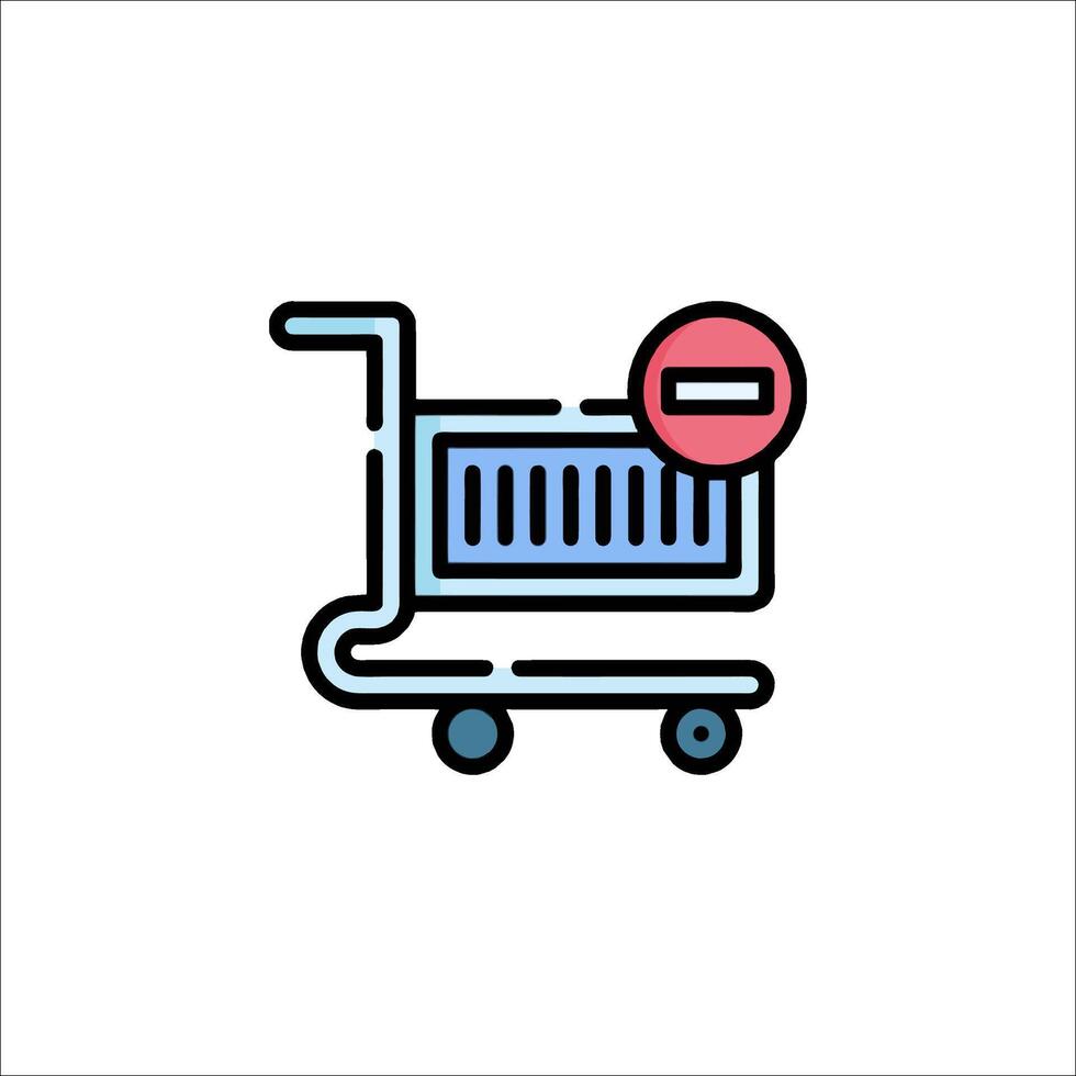 A shopping cart icon with a red line vector
