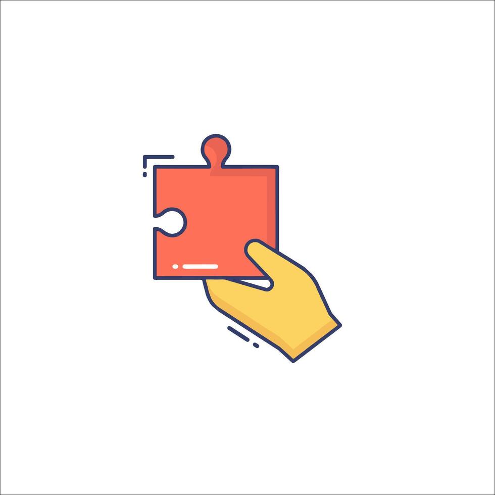 A hand holding a piece of puzzle icon vector