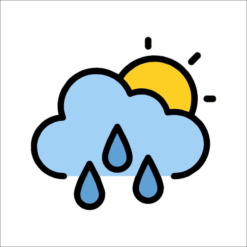 A cloud with rain drops and sun in the background vector