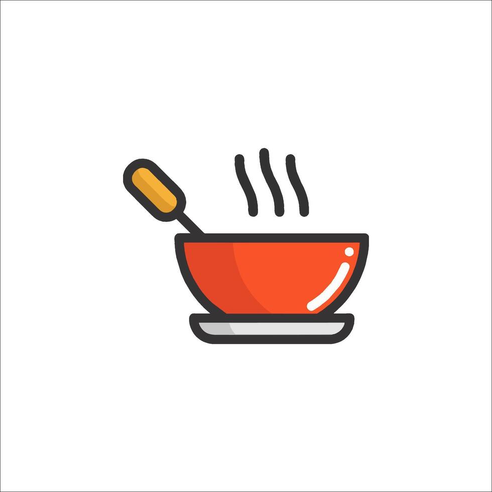 A bowl of soup with a spoon and a spoon vector