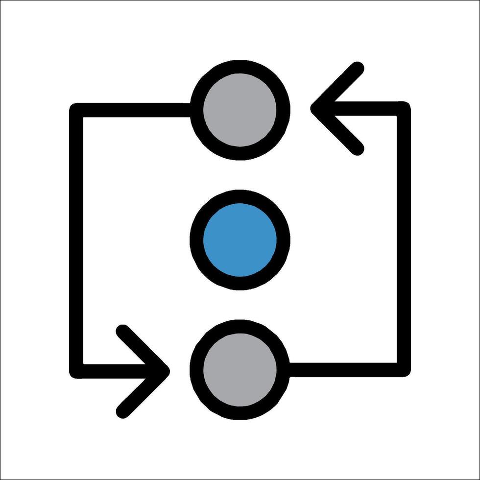 A blue and black square with two arrows pointing to the left vector