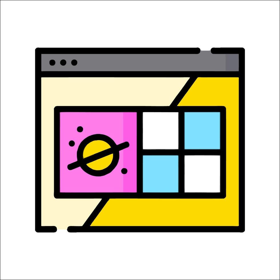 A web page with a picture of a planet and a square vector