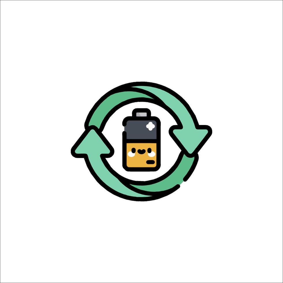 A battery icon with a green circle and a yellow battery vector