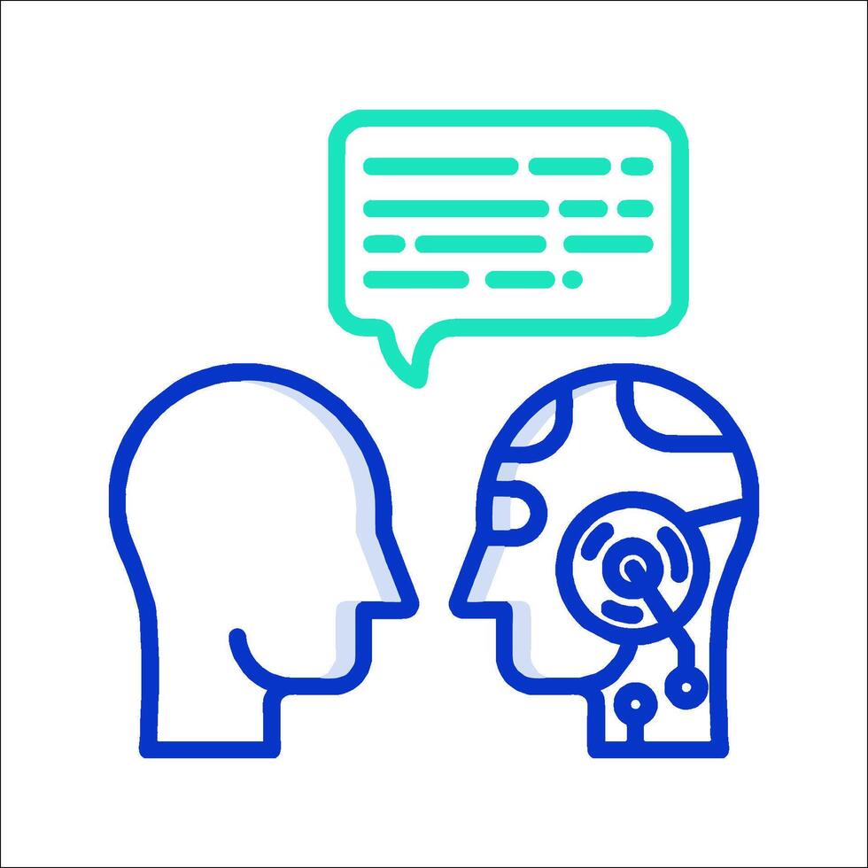 Two heads with speech bubbles and a robot head vector