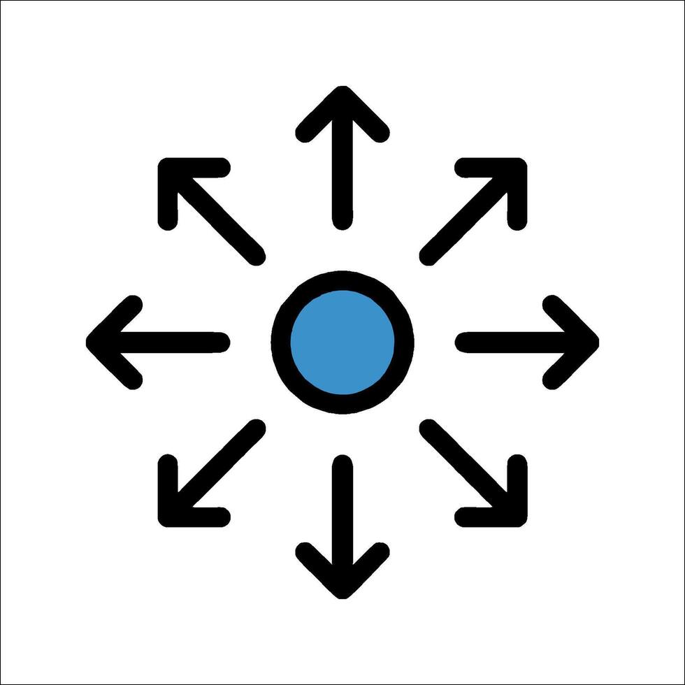 An icon of a circle with arrows pointing in different directions vector