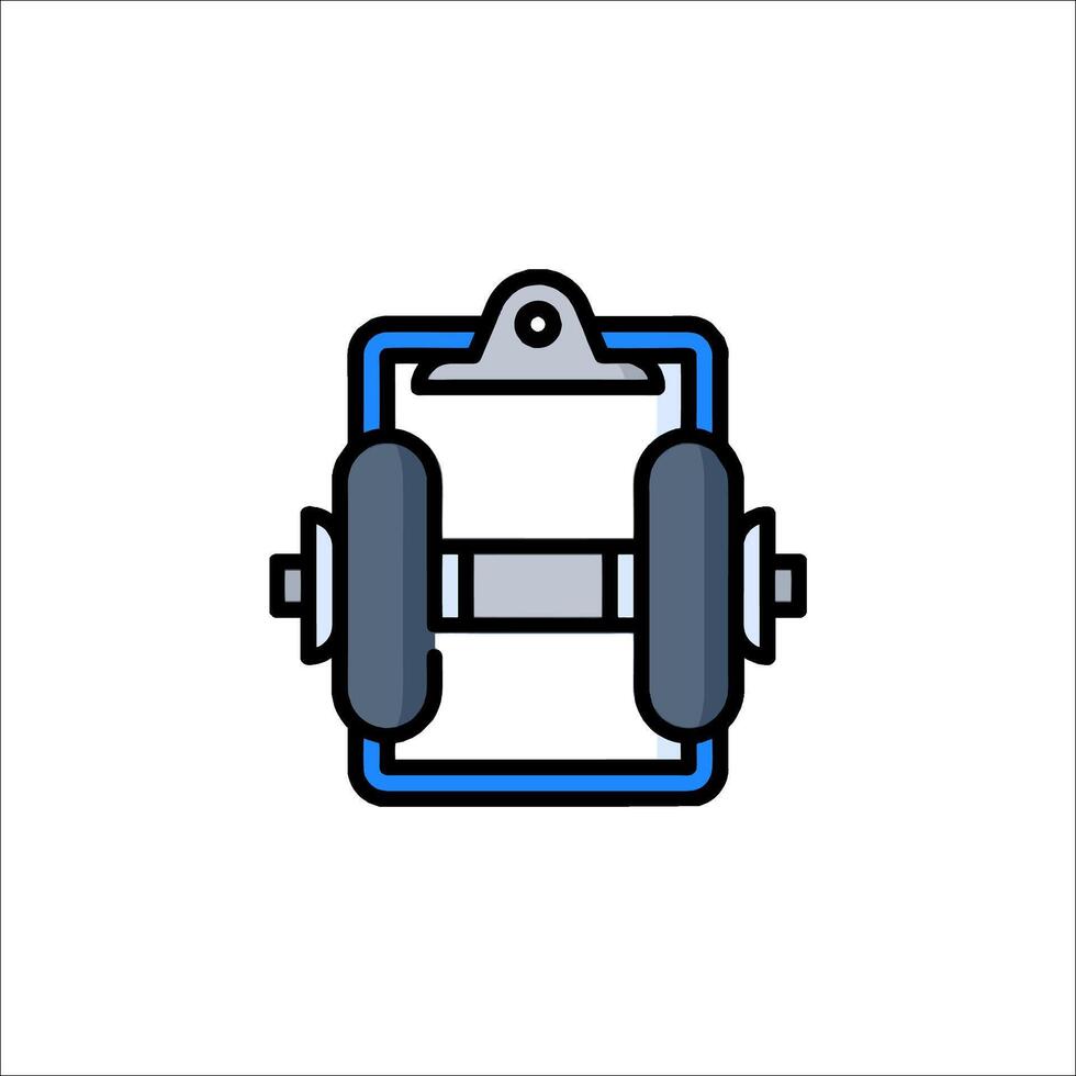A blue and white icon of a barbell vector