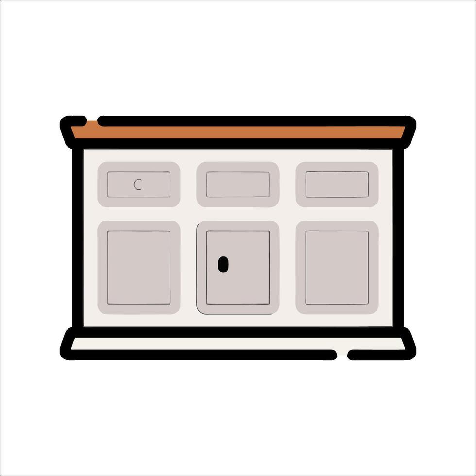 A cabinet with drawers and a door vector