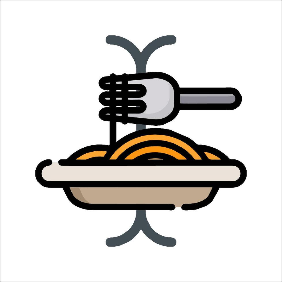 A fork and spoon are in a bowl of pasta vector