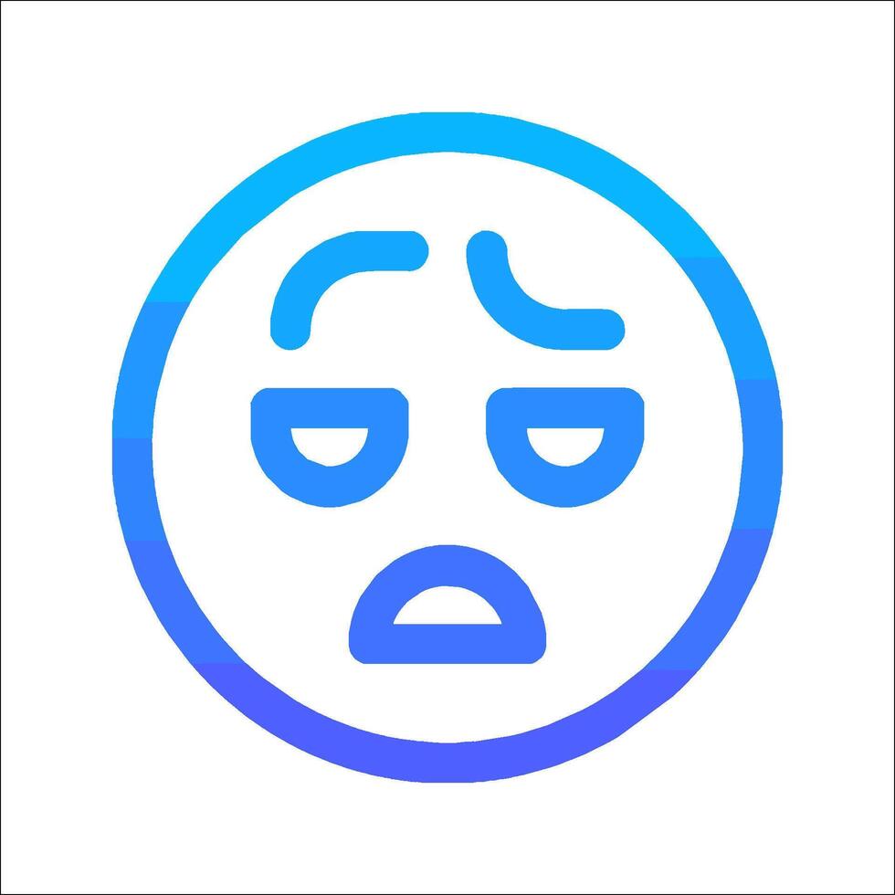 A blue and white icon with a sad face vector