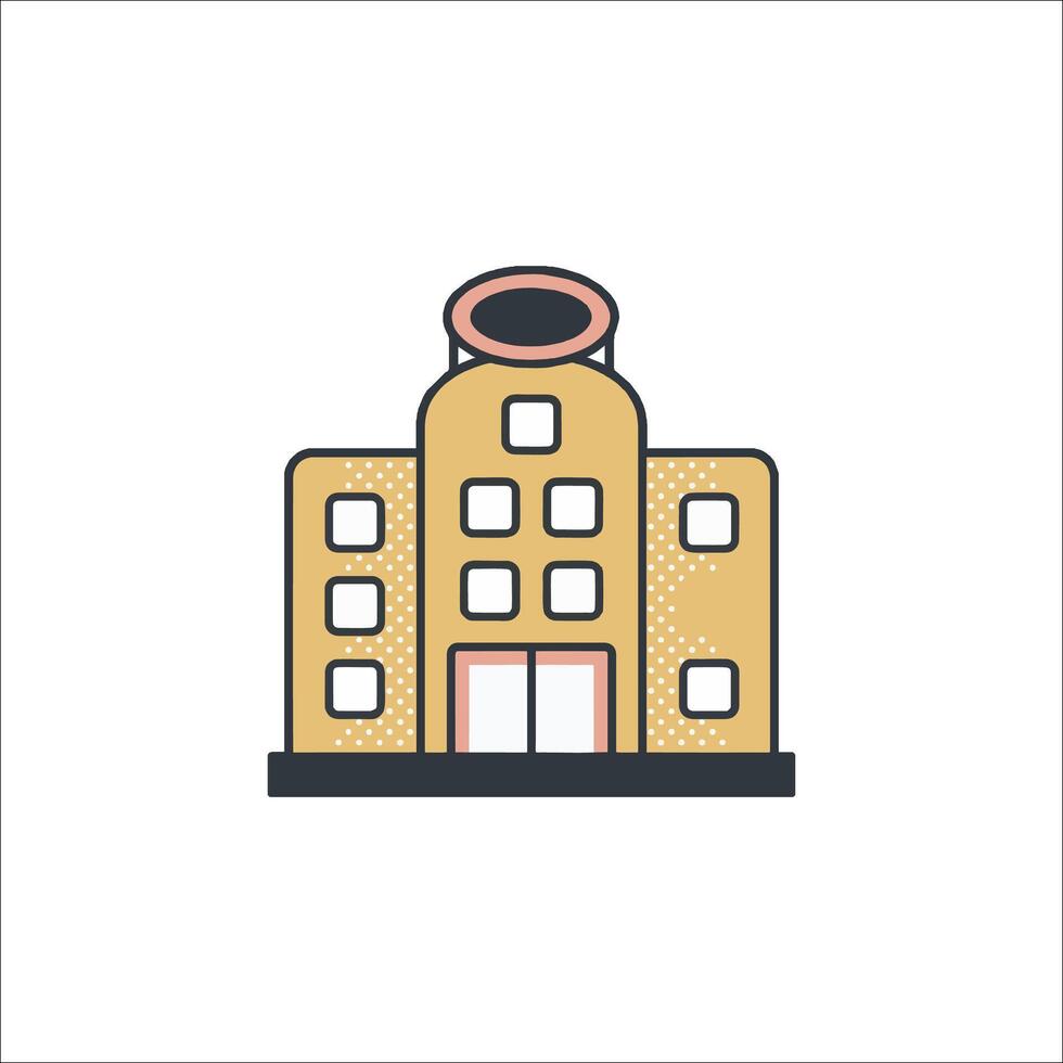 A building icon with a window and a door vector