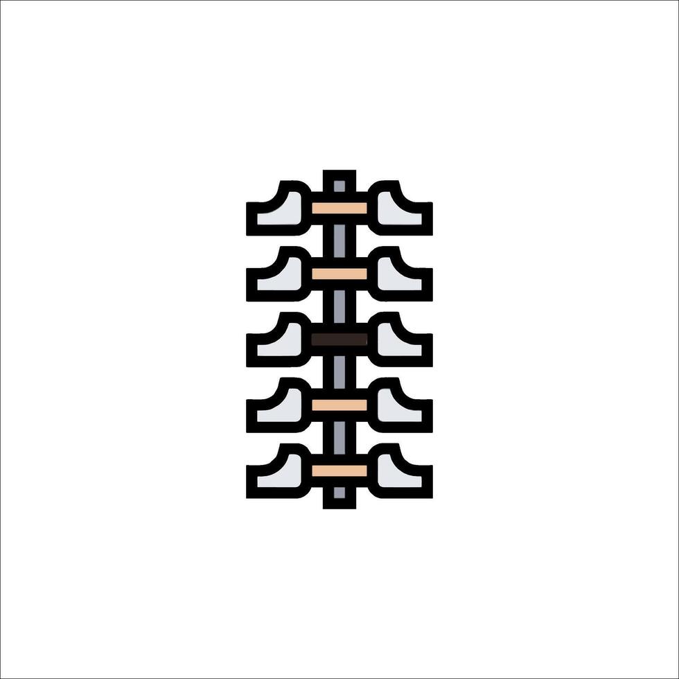 A line drawing of a person standing in front of a rack of shoes vector