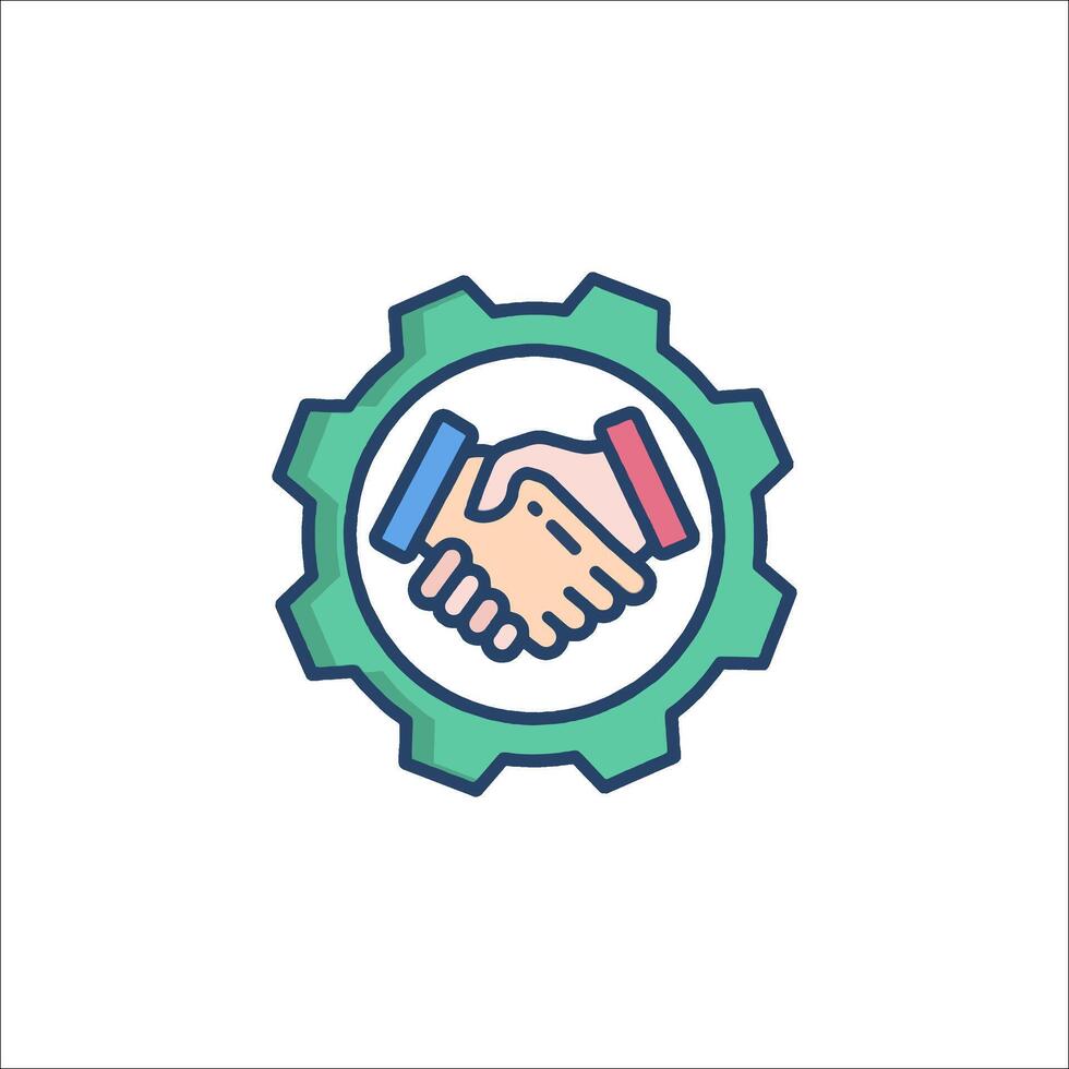 A logo with two hands shaking hands inside a gear vector