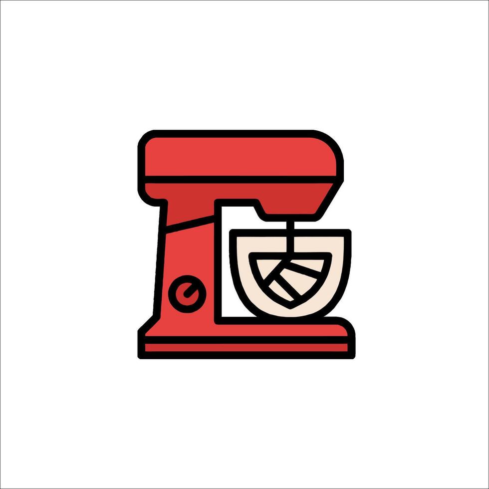 A red mixer with a slice of pizza on it vector