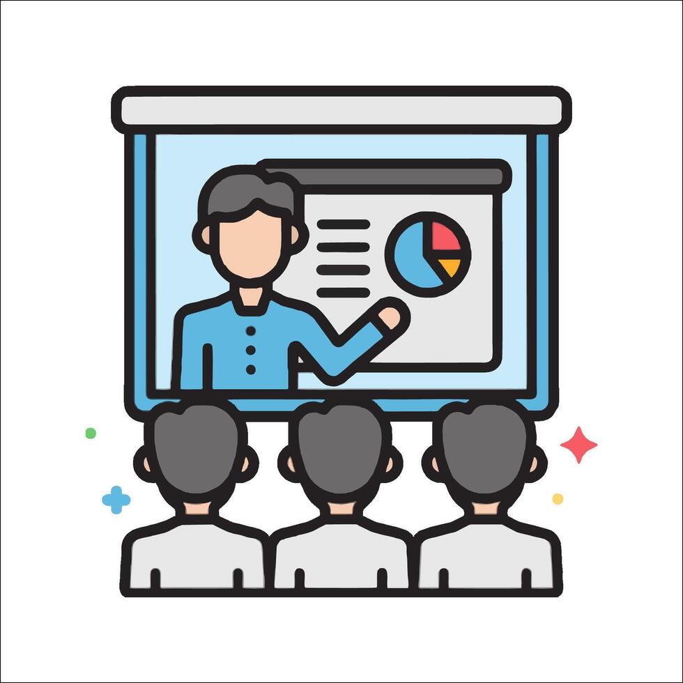 A presentation with people in front of a screen vector