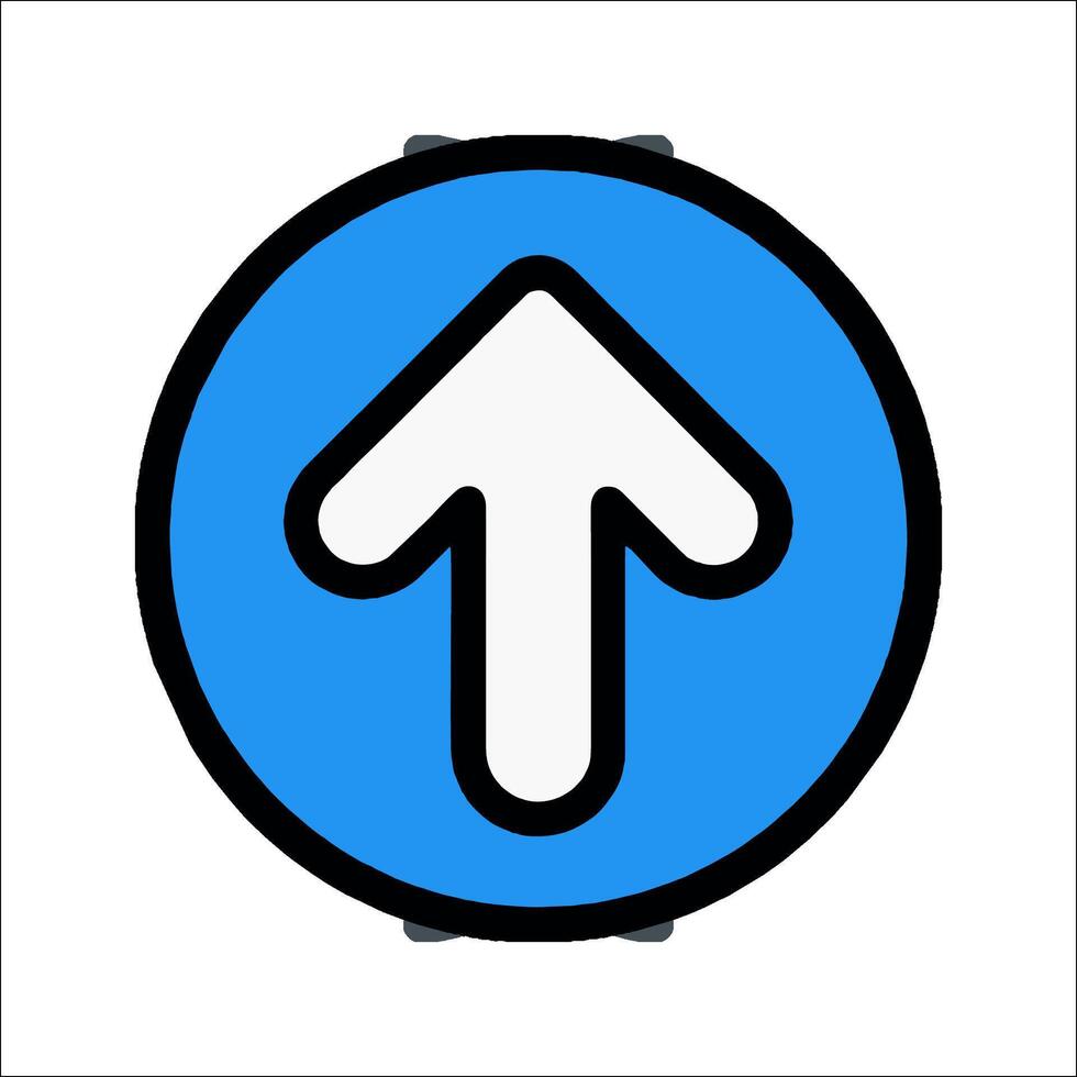 A blue and white arrow pointing up in a circle vector