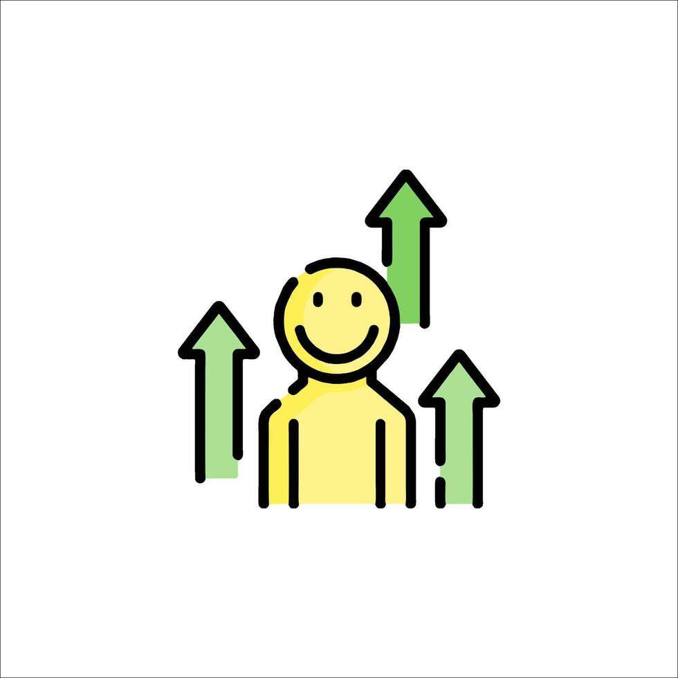 A man with a smile on his face and arrows pointing up vector
