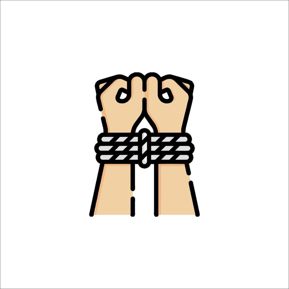 Two hands tied up with rope on a white background vector