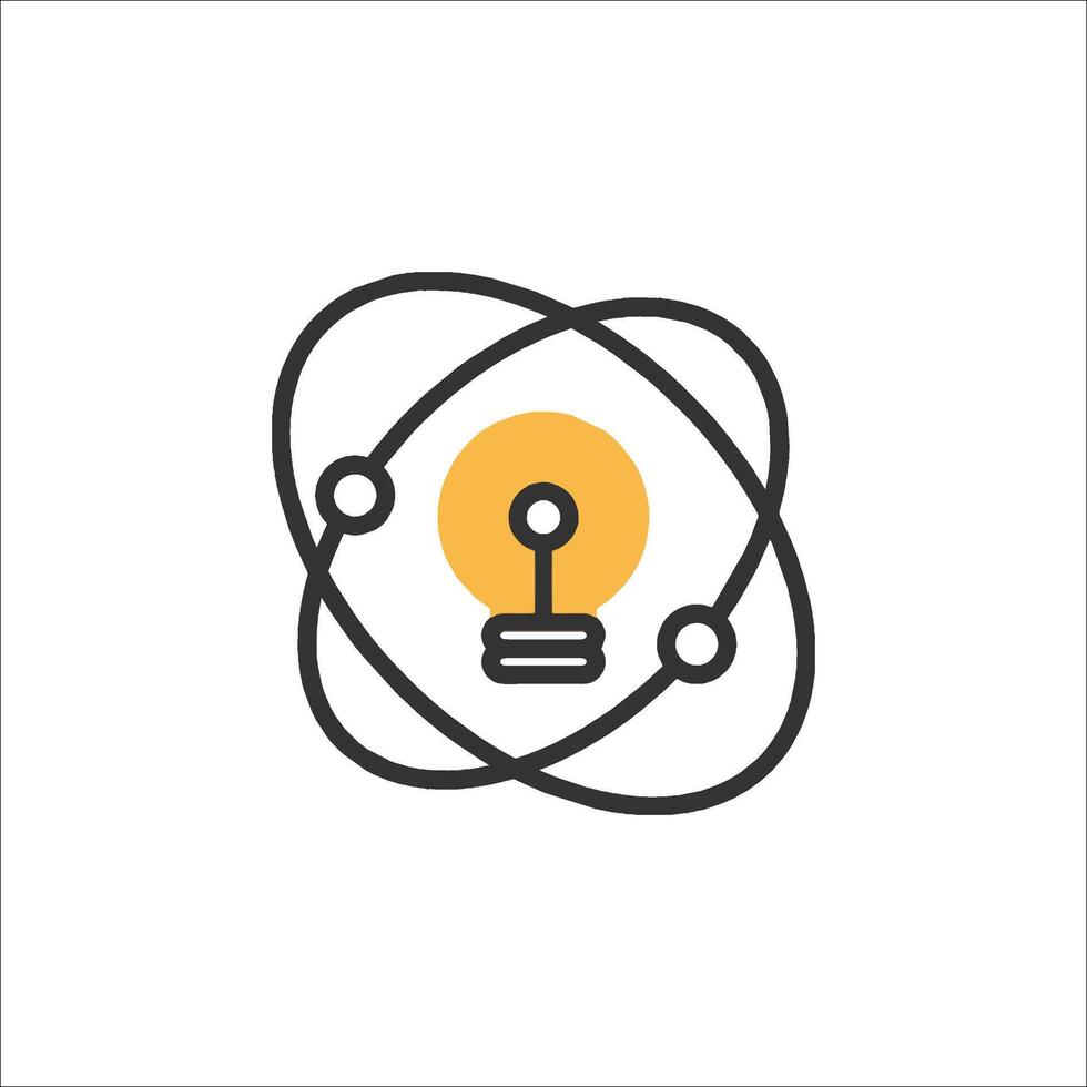 An icon of an atom with a light bulb vector