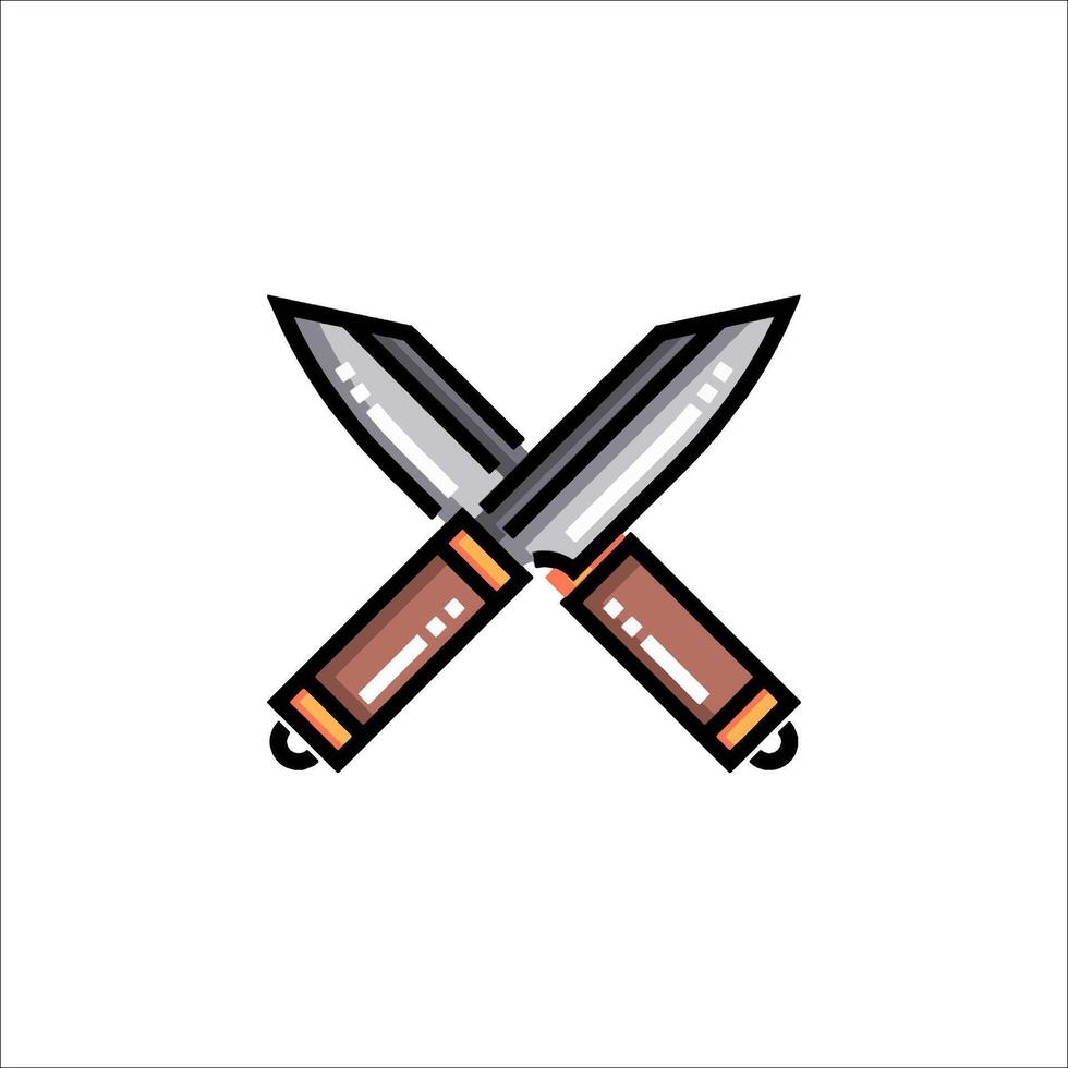 Two knives crossed on a white background vector