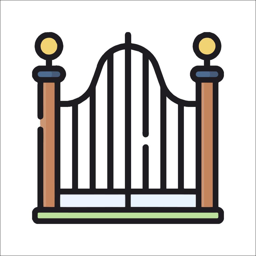 An illustration of a gate with two pillars vector