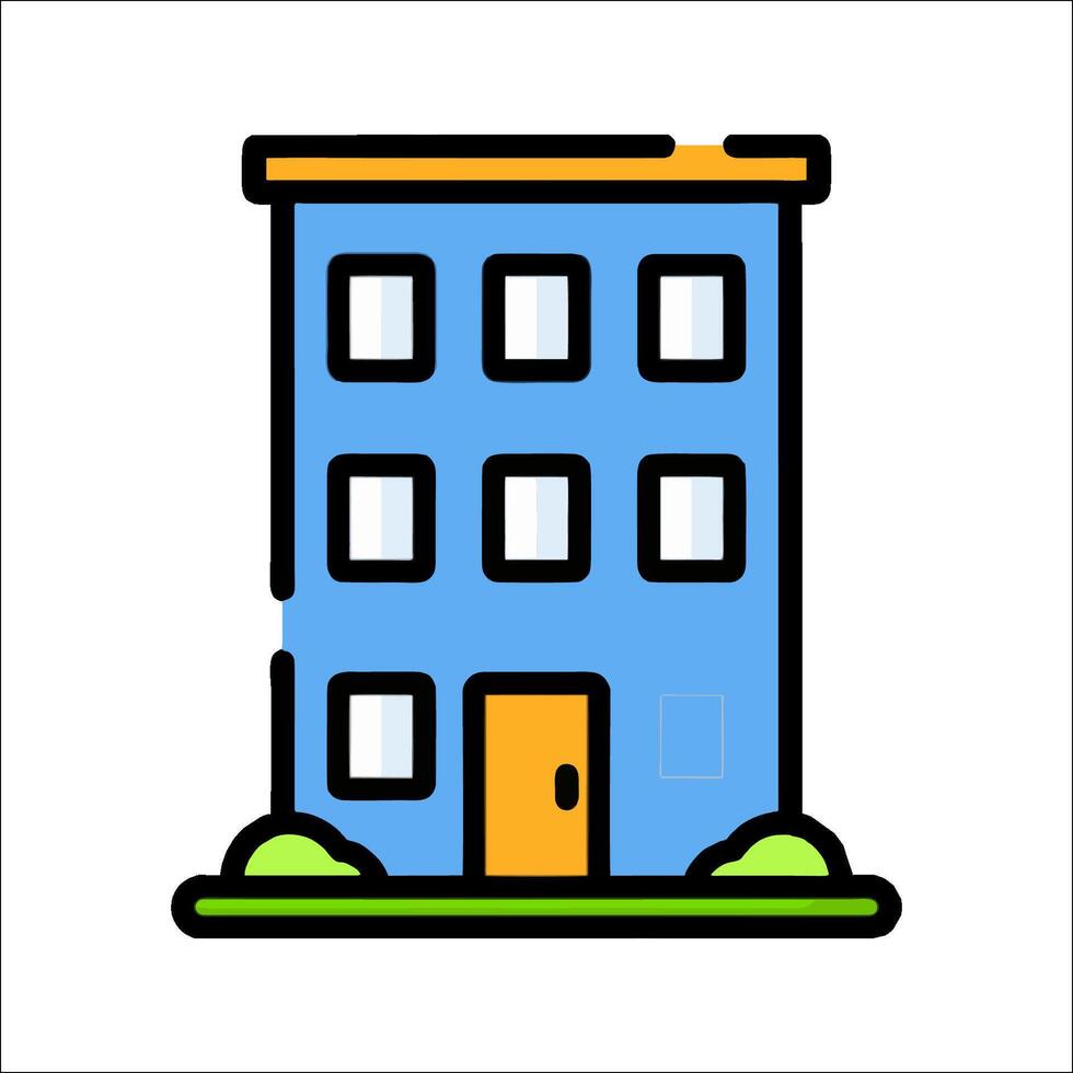 A building icon with a yellow door and windows vector