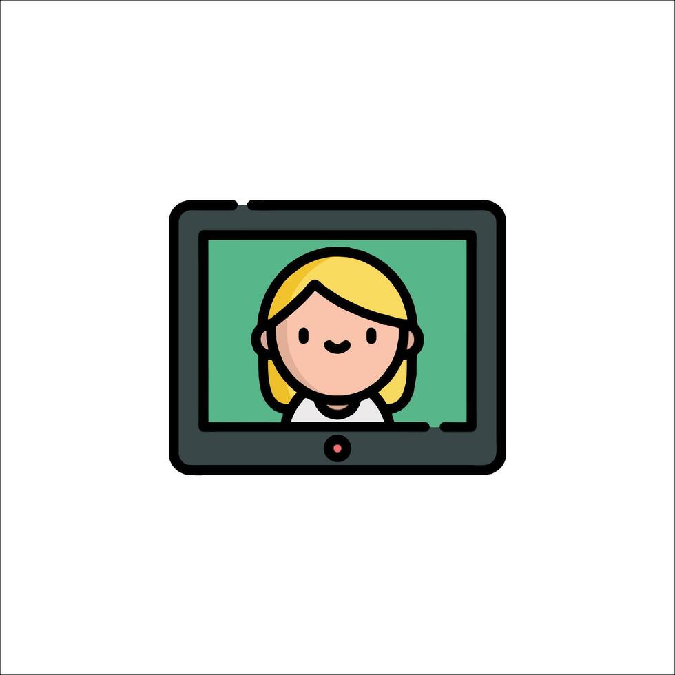A woman is on a computer screen with a green background vector