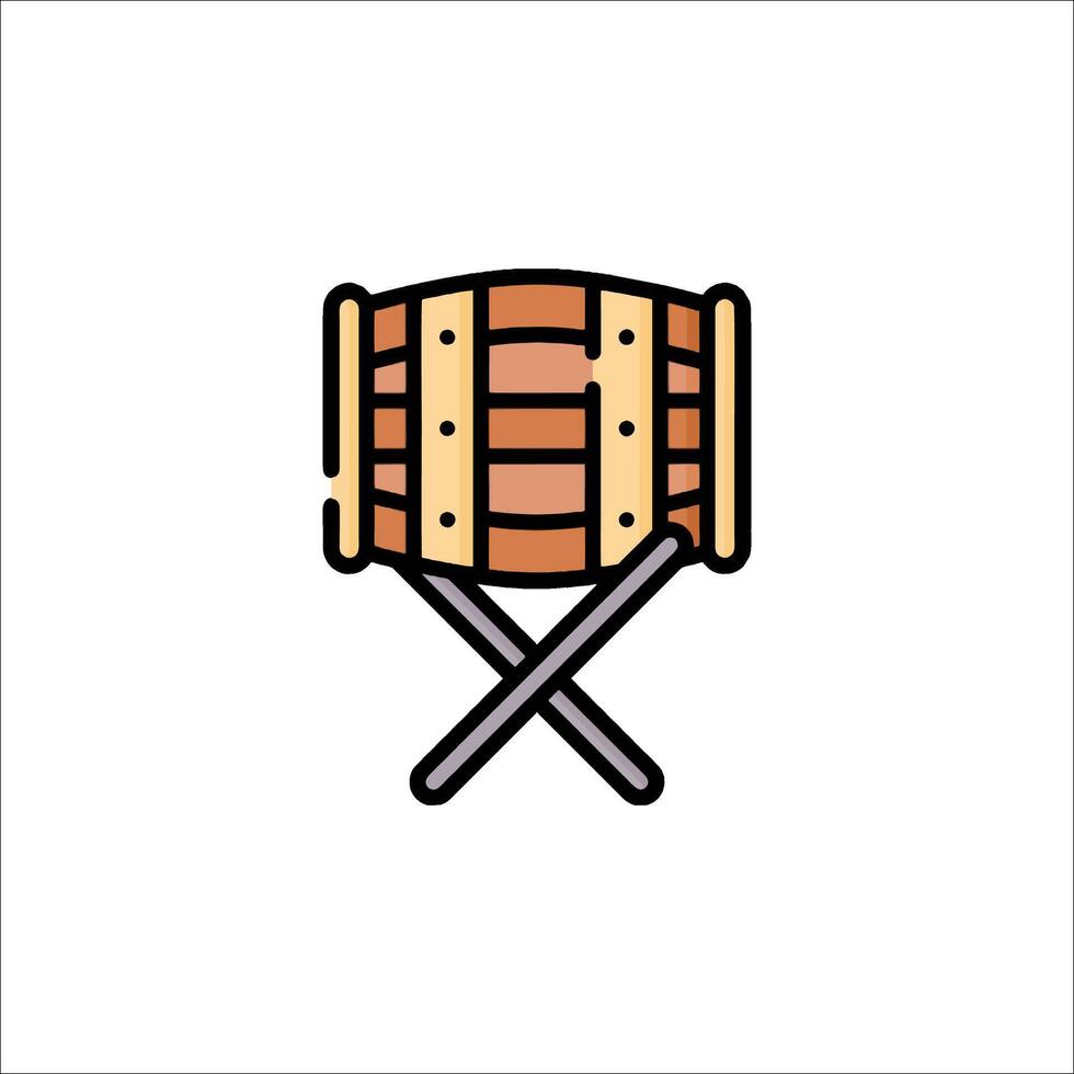 A wooden barrel with crossed sticks icon vector
