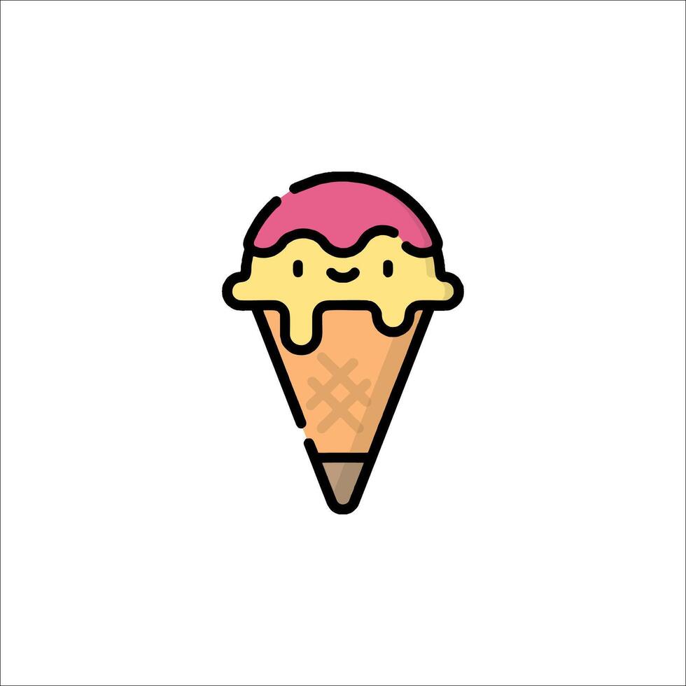 A cartoon ice cream cone with a pink and yellow face vector
