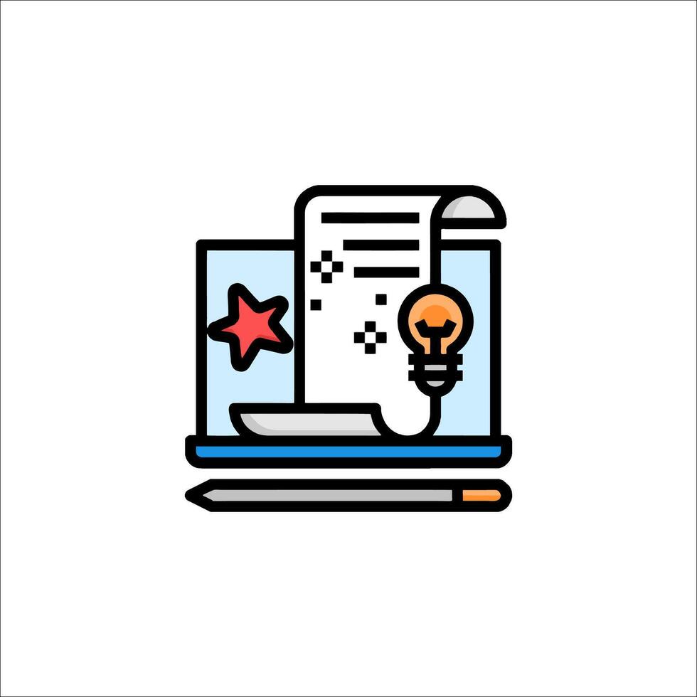 A computer with a light bulb and a pen vector
