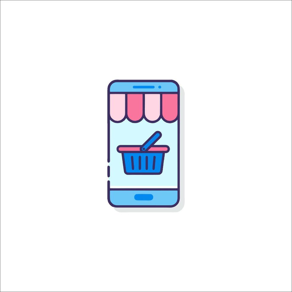 A smartphone with a shopping basket icon vector