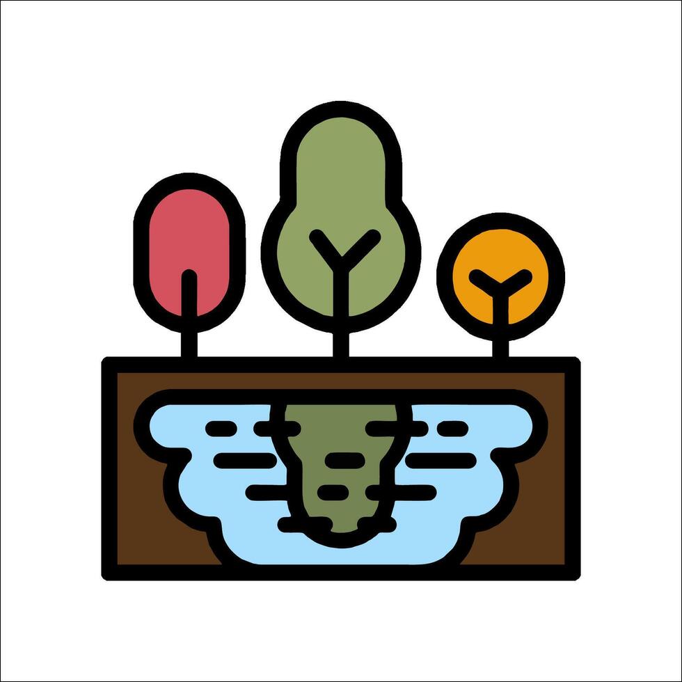 A cartoon illustration of a tree and a river vector
