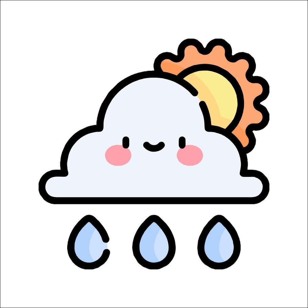 A cartoon cloud with rain drops and sun vector