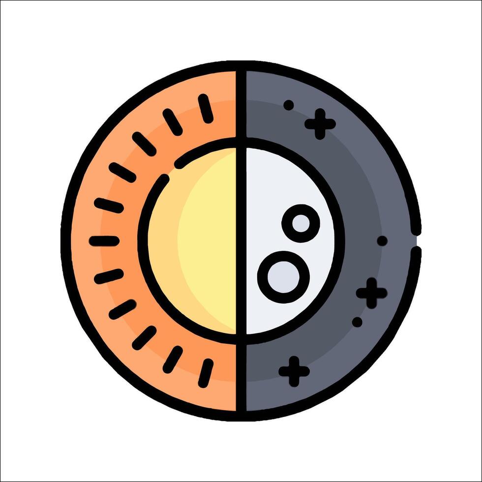 A flat icon of a wheel with a sun and moon vector
