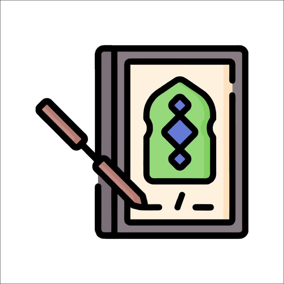 A book with a pen and a green and blue cover vector