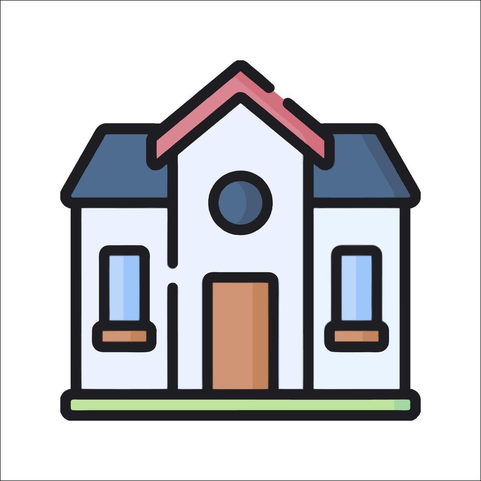 A house icon with a red roof and a white front door vector