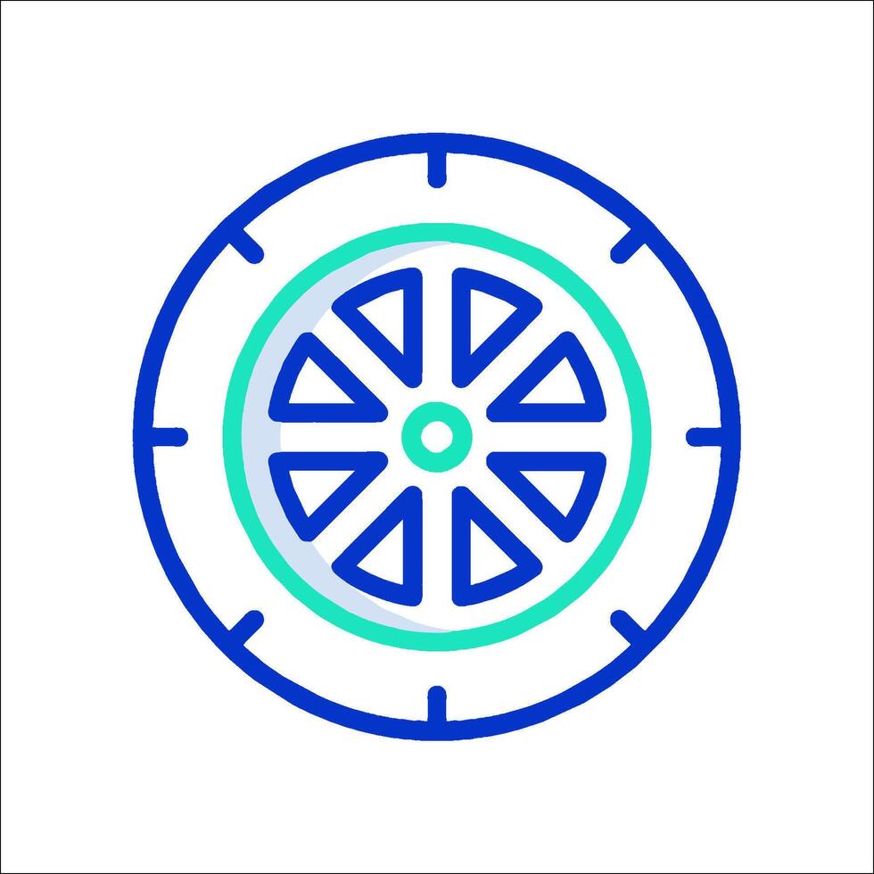 A blue and green icon of a wheel vector