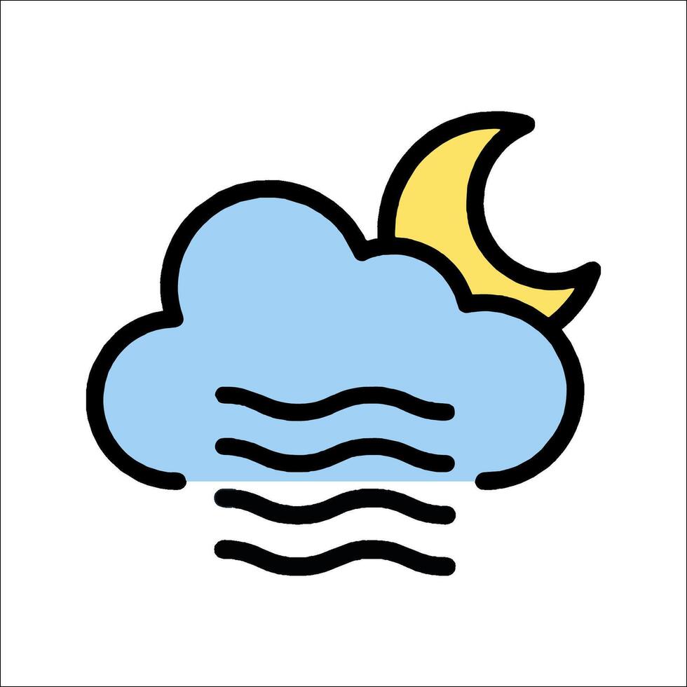A cloud with a moon and waves in the background vector