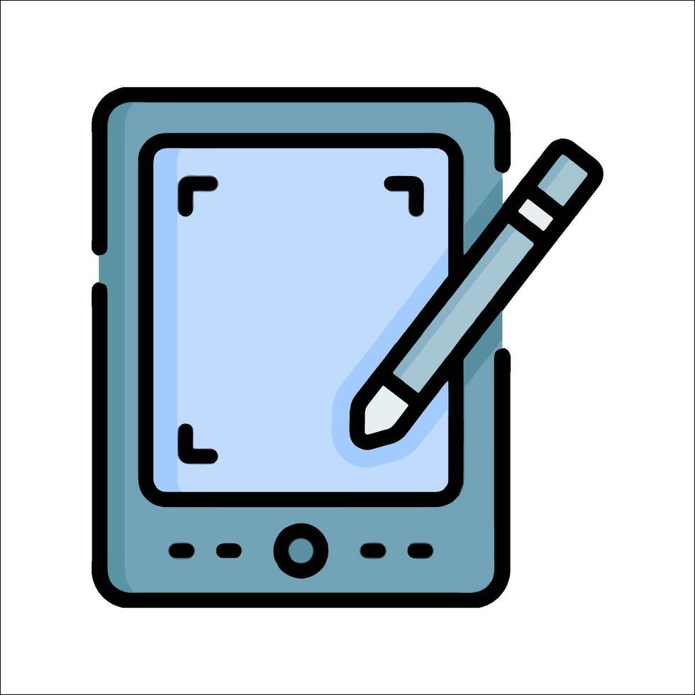 A tablet with a pen and a screen icon vector