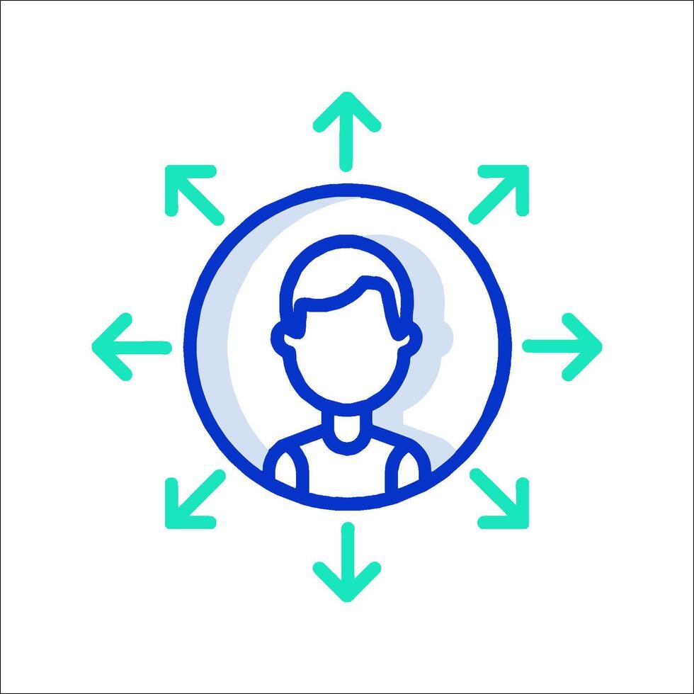 A person with arrows around him in a circle vector