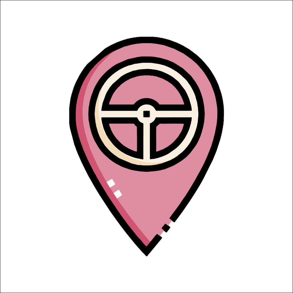 A pink pin with a steering wheel and a car icon vector