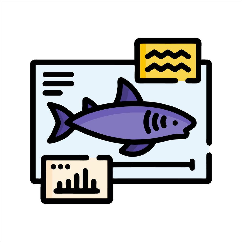 un pescado es mostrado en un computadora pantalla con un grafico vector