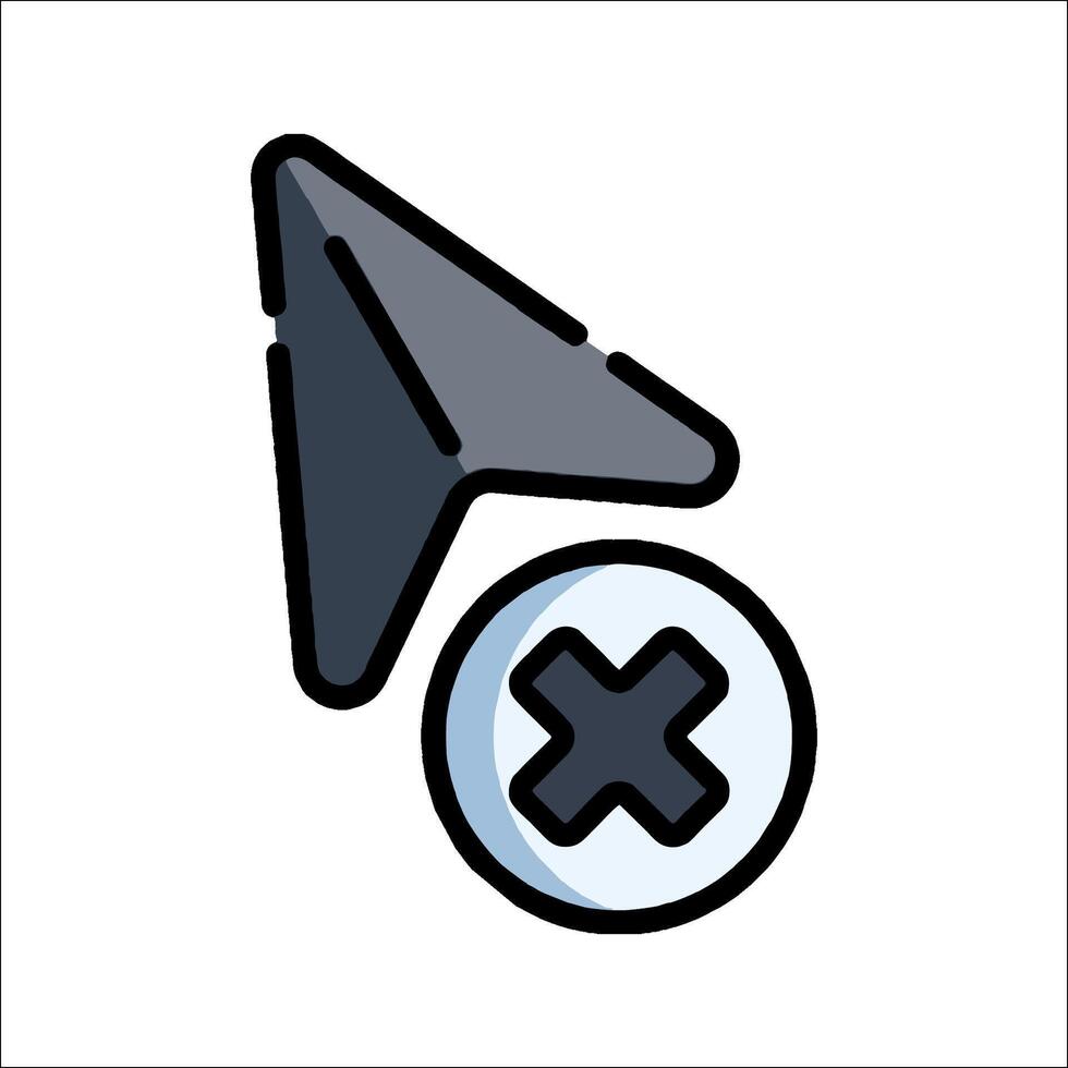 A black and white icon of a mouse pointing at an x vector